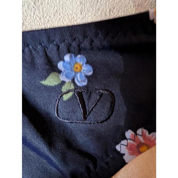 VALENTINO navy floral strapless bikini set sz L - Picture 2 of 7